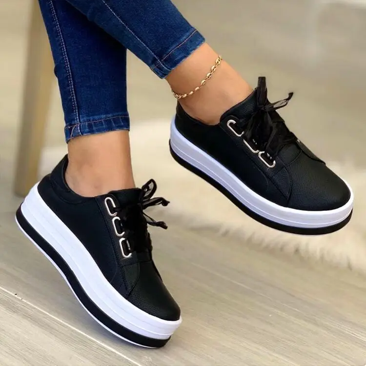 Zapatos con cordones de suela gruesa para mujer, zapatillas informales planas con suela de plataforma de novedad de 2022 _ - AliExpress Mobile