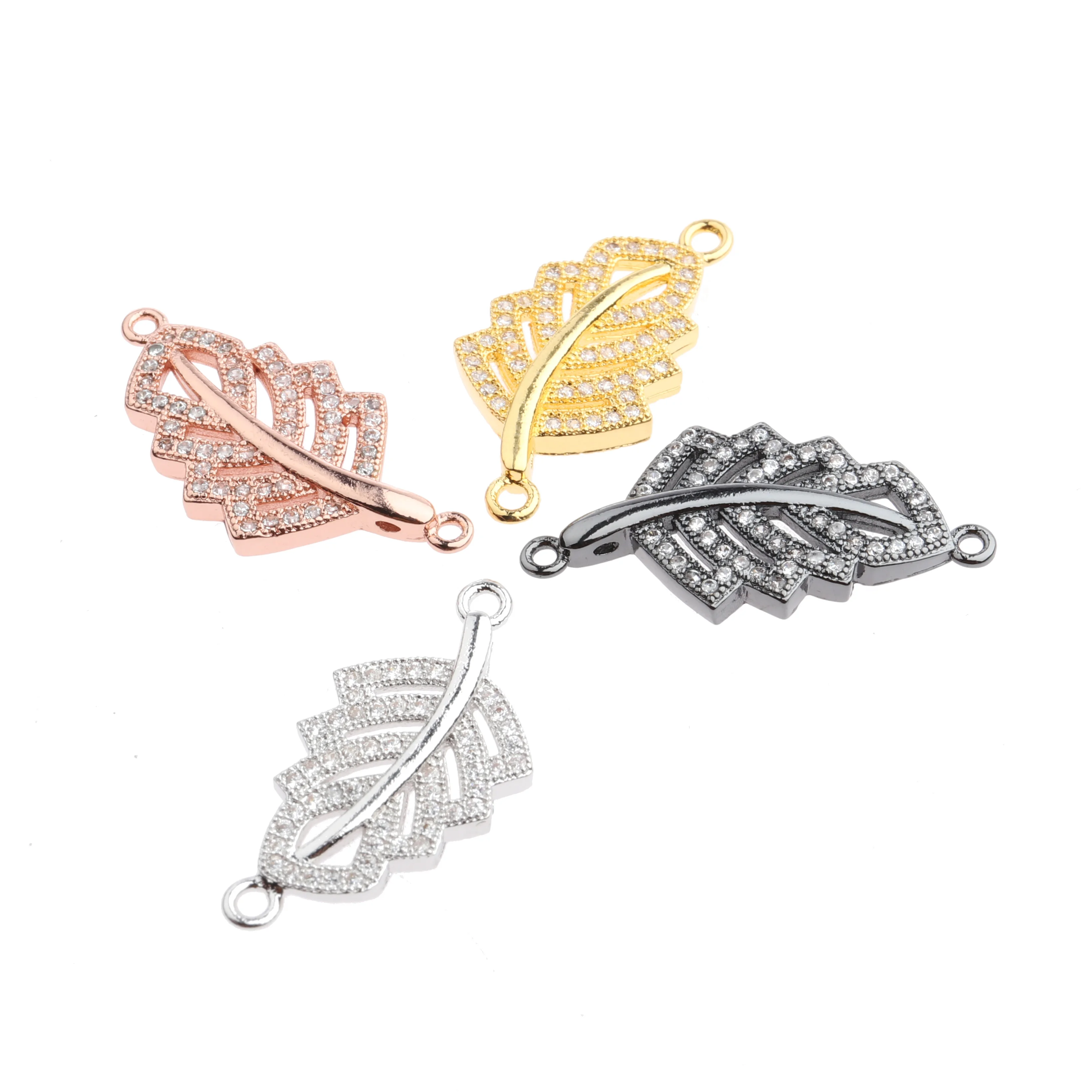 

Fashion 2020 Cubic Zirconia Charms Loose Beads Leaf Shape for Jewelry Making Metal Copper Findings for DIY Jewelry Wholesale