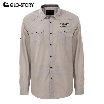 

GLO-STORY 2020 Spring Men's Shirts Long Sleeve Shirt Men European High Quality Casual Plus Size Cotton Shirts MCS-2980