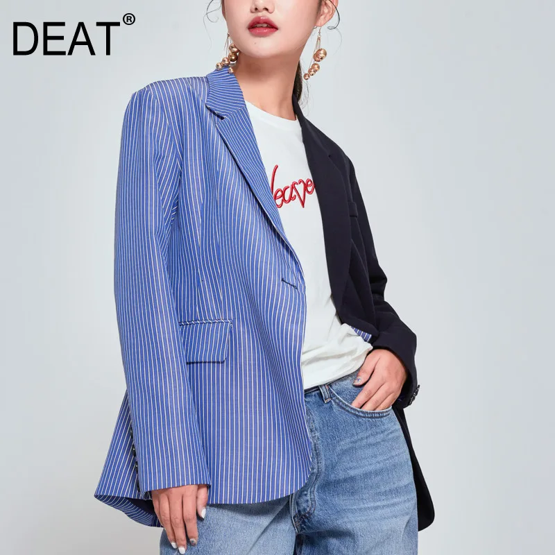 

deat 2019 new autumn and winter turn-down collar full sleeves striped without button pocket BF jacket female OL WJ30405L