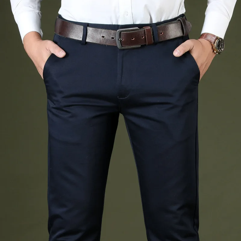 Dark blue MRMT брендовые Толстые мужские брюки свободные брюки среднего возраста для мужчин повседневные эластичные длинные брюки из тенселя - Цвет: Dark blue
