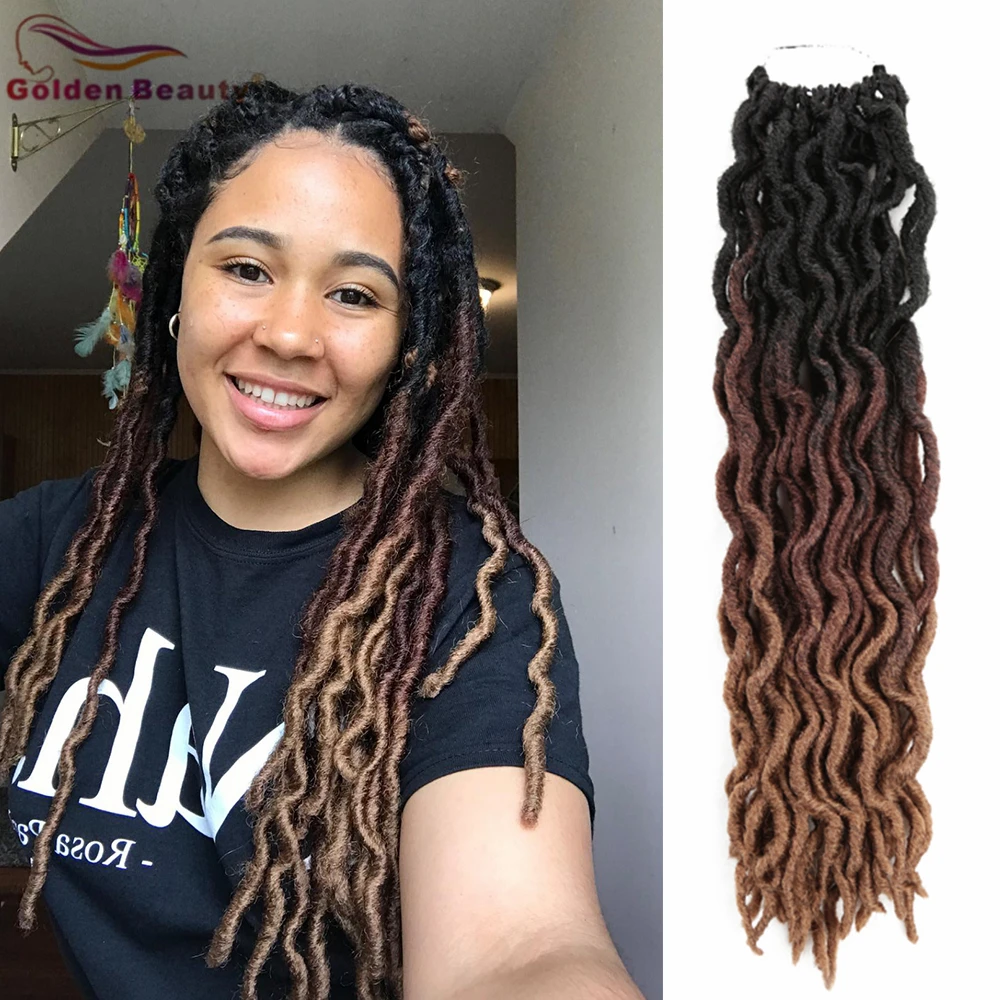Golden Beauty 18Inch Synthetic Hair Low Temperature Fiber Wave Gypsy Faux Locs Crochet Hair Braids Curly Ombre For Black Women