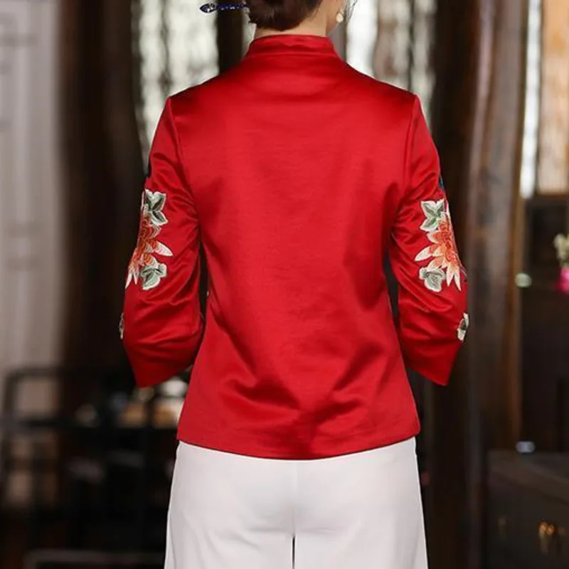 Ethnic Style Vintage Harajuku Embroidery Chinese Tops Women Jacket Eleganti Loose Cotton Coat Tang Suit Female Autumn