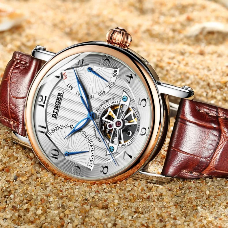 BINGER мужские часы Топ бренд класса люкс Tourbillon механические часы Мужские автоматические водонепроницаемые часы с сапфировым скелетом и календарем