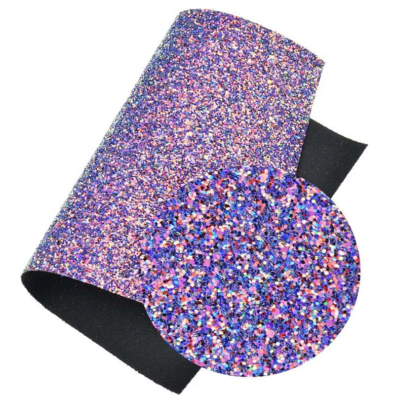 22*30cm A4 Chunky Glitter Synthetic Leather Fabric Shiny Bow Fabric DIY Accessories Fabric Handmade Crafts Patchwork Material - Color: Purple
