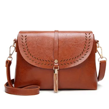 

Fashion Pu Leather Women's Handbags Vintage Solid Flap Crossbody Bags 2020 New Tassel Shoulder Messenger Bag Design Tote Bags