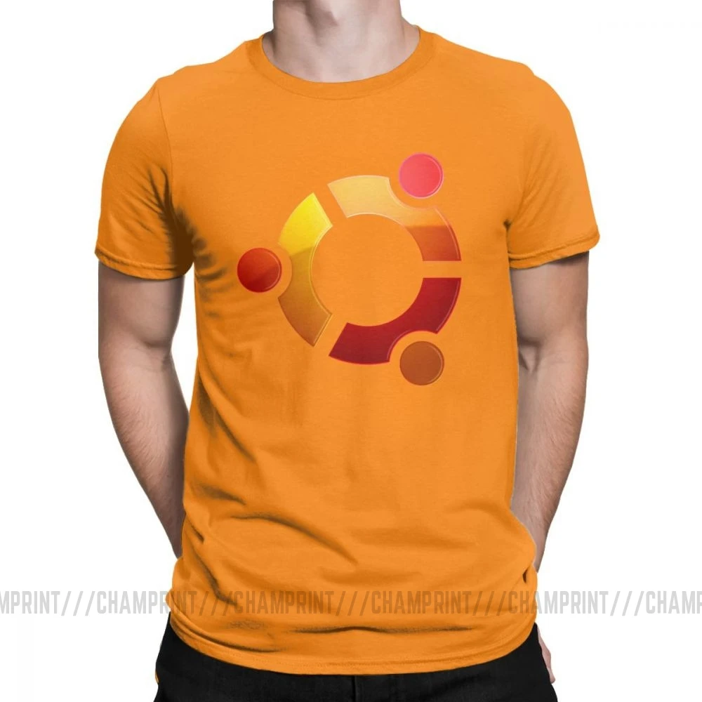 Ubuntu логотип Linux футболка Мужские Винтажные футболки из чистого хлопка с круглым воротником футболки с коротким рукавом плюс размер одежда плюс размер - Цвет: Оранжевый