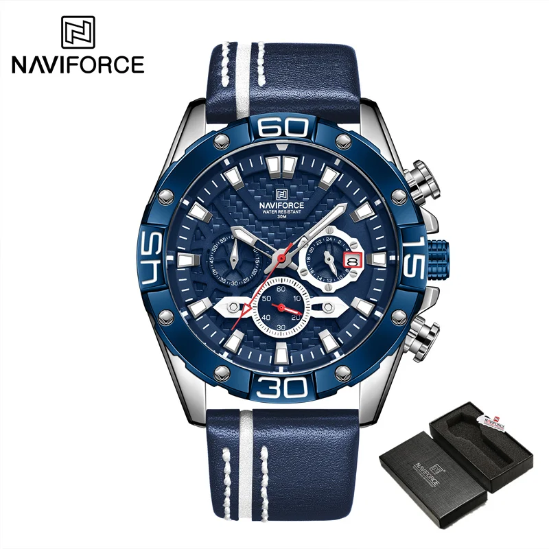 Top Luxury NAVIFORCE Watches for Men Fashion Sport Chronograph Quartz Wrist Watch Male Military Leather Strap Waterproof Clock 