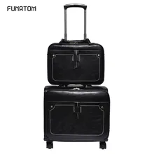 Пояс для путешествий Женский Ретро Кожа PU 18 дюймов прокатки багажные наборы Спиннер мужской чемодан в деловом стиле колеса носить на дорожные сумки