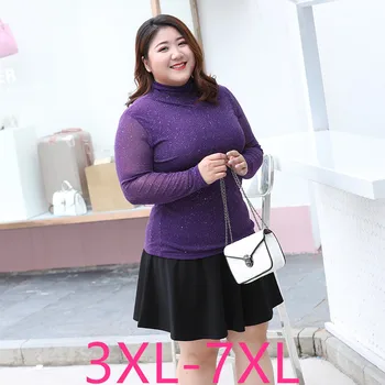 

2019 autumn winter plus size tops for women long sleeve cotton casual elastic lace slim high collar shirt 3XL 4XL 5XL 6XL 7XL