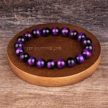 Natural Purple Tiger Eyes Bracelet Men Women 6/8/10/12mm Grade A Smooth Beads Stone Braslet Yoga Meditation Braclet For Him Gift