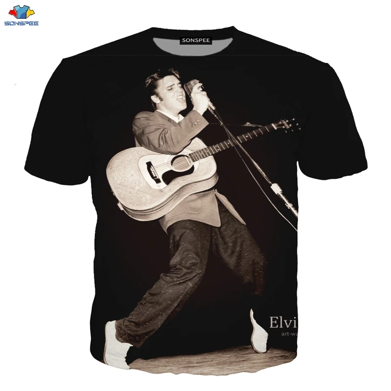 SONSPEE/новая популярная мужская футболка ELVIS Presley модная крутая с короткими