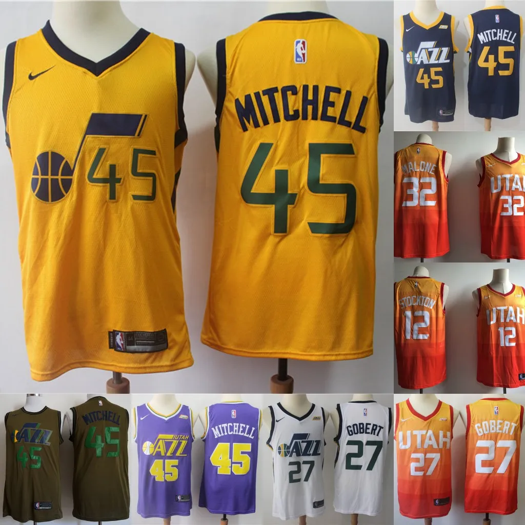 Utah A+++ качество мужской взрослый#45 Донован Митчелл 3 Рикки Рубио 27 Руди Гобер 32 Карл Мэлоун 12 Джон Стоктон Джерси