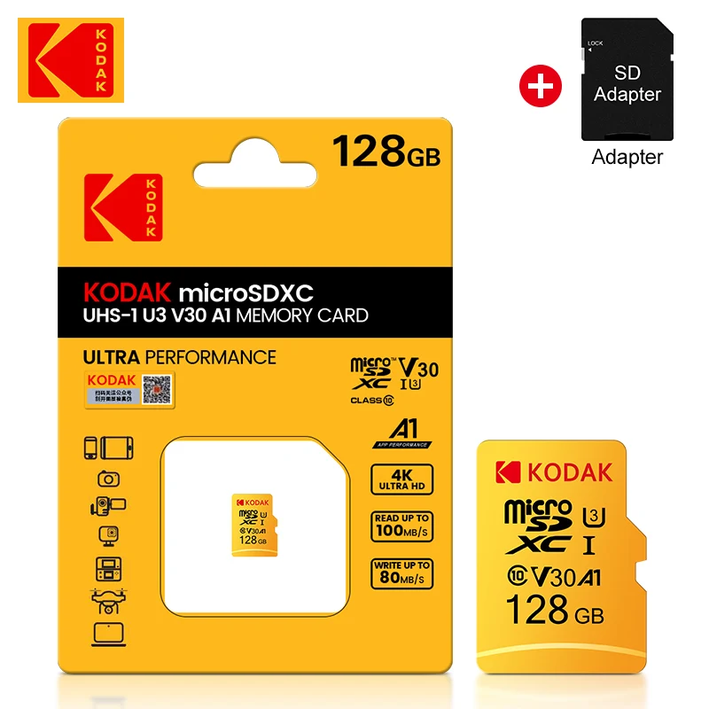 100%Original Kodak Micro SD Card 128G 32GB 64GB 256GB 512GB Class10 Memory Card U3 A1 V30 cartao de memoria Video Phone TF  Card sony memory card Memory Cards