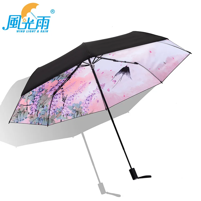 

Creative Folding Umbrella Literature And Art Hipster nv shi san College Style All-Weather Umbrella Vinyl UV-Protection Parasol C