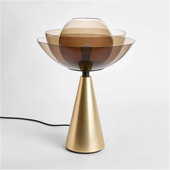 

Modern Designer LED Table Lamps for Bedroom Lotus Glass Lampshade Table Light Bedside Lamp Home Deco Plant Lighting Fixtures