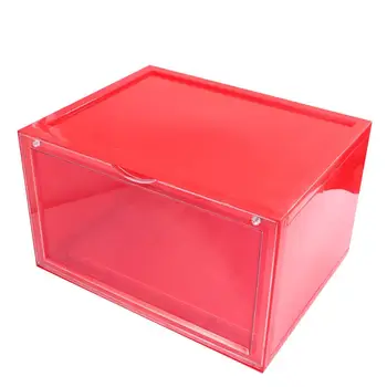 

Dustproof Magnetic Shoes Case Thicken Acrylic Shoes Box Flap Cover Style Shoe Storage Holder Stackable Box (Red, 36x28x22cm)