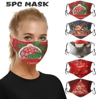 

5pc Christmas Print Mouth Masks For Dust-proof Smog Protection Facemask Washable Adjustable Earloop Mask Mascarilla Reutilizable