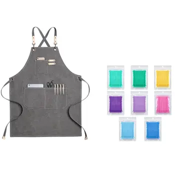 

Deep Gray Barber Canvas Cook Apron with 1000 Count Disposable Cotton Swab Stick, Mini Applicators Brushes