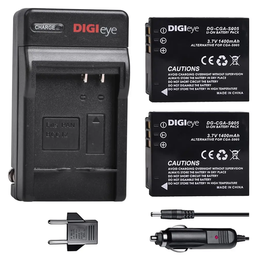 2Pcs Cga-S005 S005E Battery + Charger Kit Per Panasonic Lumix Dmc-Dmc-Fs1 Fs2 Fx1 Fx3 Fx8 Fx9 Fx10 Fx12 Fx50 Fx100 Dmc-Lx1 Lx2 Lx3