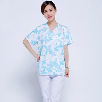 

V-neck Printed Scrub Set Men Women Hospital Short Sleeve Laboratory Operation Room Doctor Nurse Breathable Working Uniform