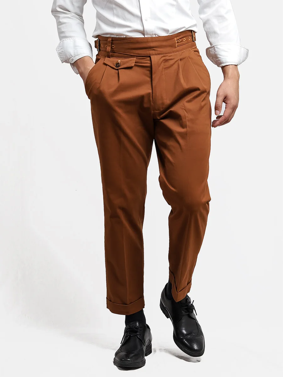 Patti Uomo Autunno Inverno Gurkha Marrone Kcaso Slim Fit Pantaloni Casual Da Uomo Caramello Capris Plus Size Pantaloni Arancioni Uomo Designer