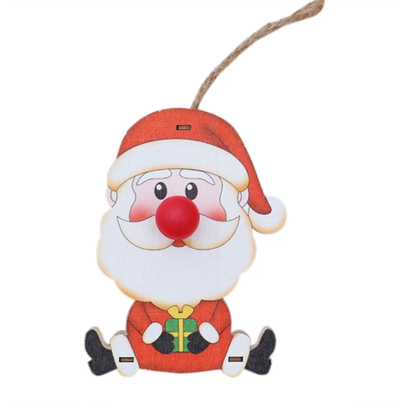 A Cute Wooden Glowing Hanging Christmas Decoration For Home Red Nose Doll Hanging Christmas Tree Decoration Festive Party Supplies - Цвет: A