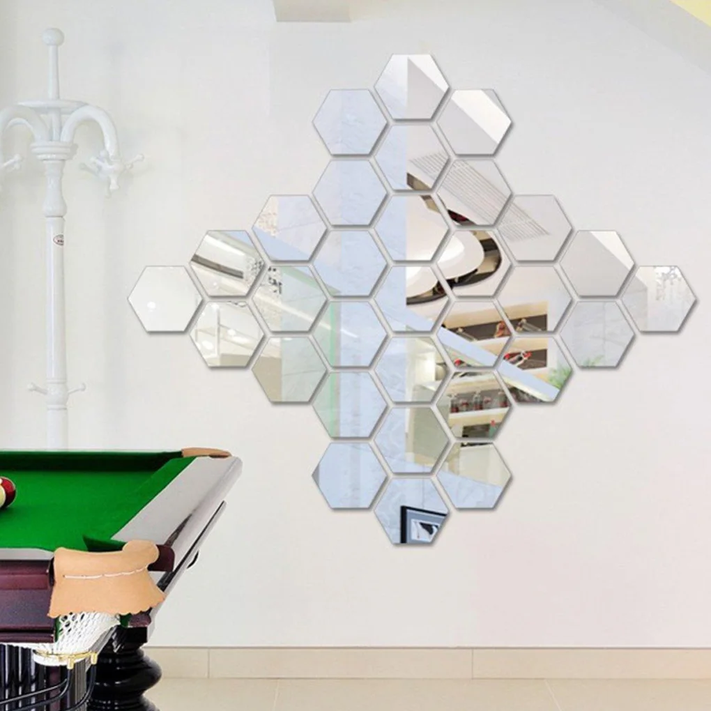 12pcs 3D Hexagon Bathroom Mirror Sticker Home Living Room Sofa TV Background Wall Decal Decor Acrylic DIY Sticker 4