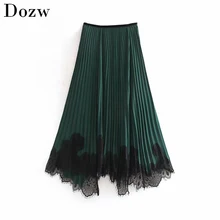 Модная кружевная Лоскутная Женская длинная юбка, винтажная Женская свободная Асимметричная плиссированная юбка, элегантная женская юбка миди с эластичной талией