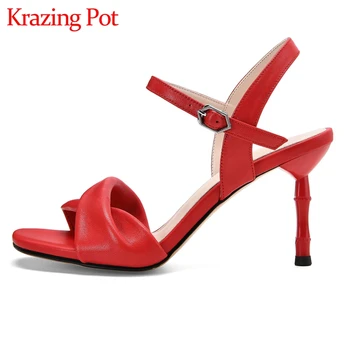 

Krazing pot European design simple style solid natural leather peep toe high heels young lady daily wear cozy sandals women L26