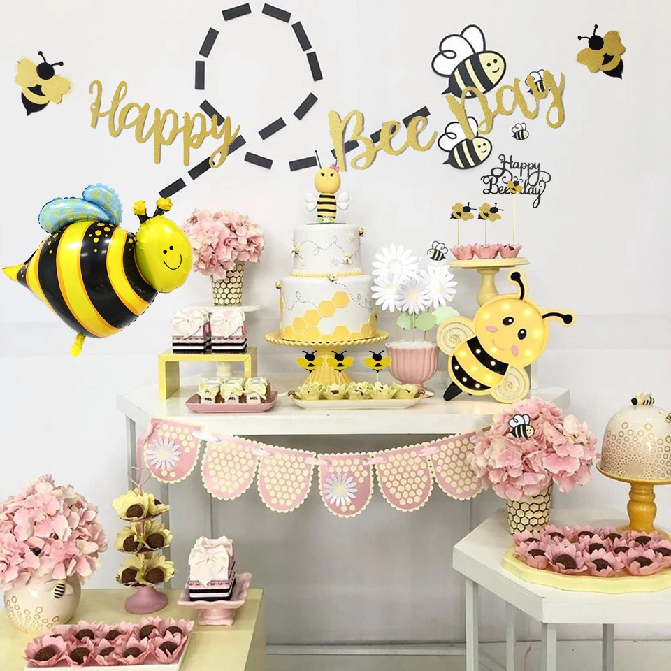 

1Set Honeybee Series Cute Baby Shower Balloons Mommy To Bee Paper Banner Bee Cake Topper Kids Gift Birthday Party Decoration