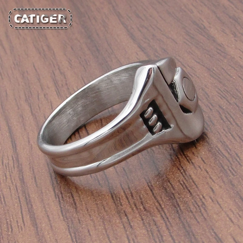 Punk 316L Stainless Steel Silver Color Biker Mechanic Wrench Screw Style Tools Ring Jewelry 4