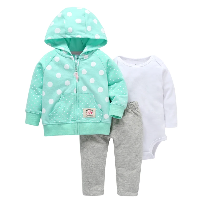 Комплект осенней одежды из 3 предметов для новорожденных и маленьких девочек, зимняя куртка с капюшоном, боди, штаны, модная одежда для маленьких мальчиков, комплект одежды для детей 0-24 месяцев - Цвет: blue girl clothes