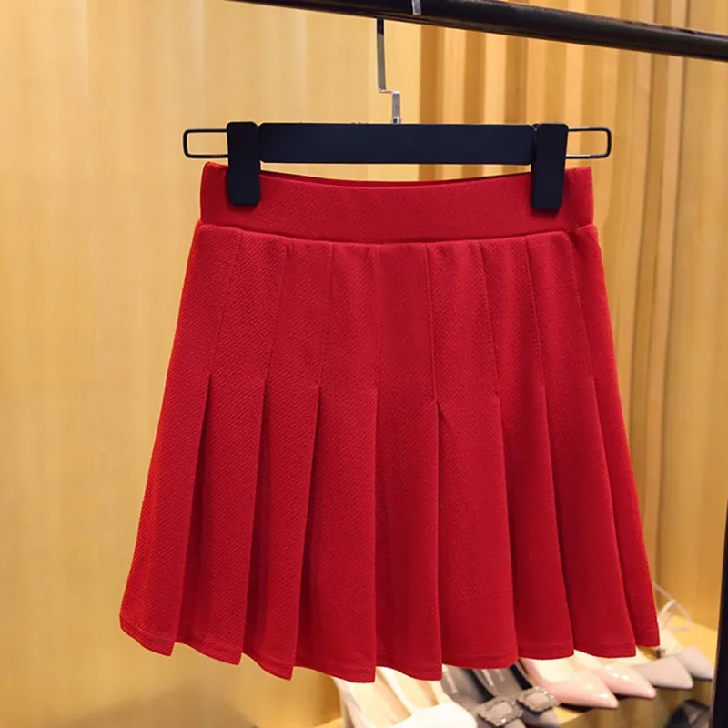 Осенняя Женская юбка с высокой талией плиссированная Женская юбка элегантная однотонная Сексуальная Женская Мини-Юбка Повседневная