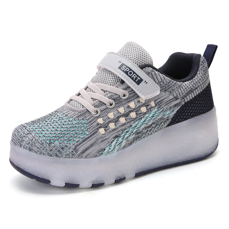 

size 27-40 NEW kids glowing sneakers with 2 wheels children led running roller shoes for boys girls