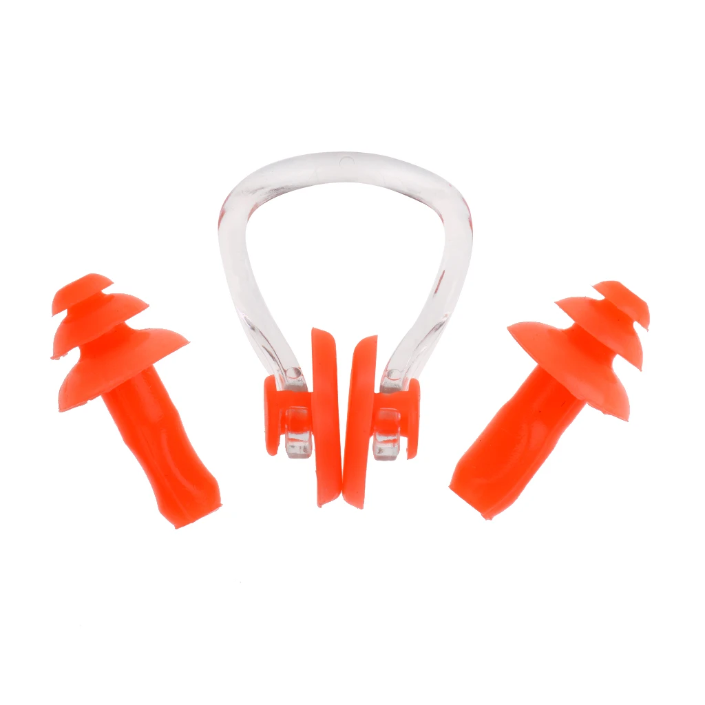 Waterproof Soft Silicone Swimming Earplugs Ear Plugs and Nose Clip Set Sports Swimming Pool Accessories Random Color