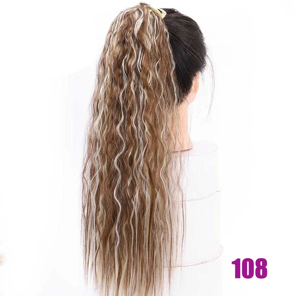 MEIFAN Long Corn Curly Ponytail Synthetic Hair Pieces Ribbon Drawstring Clip on Ponytail Hair Extensions False Hair Pieces - Цвет: 108