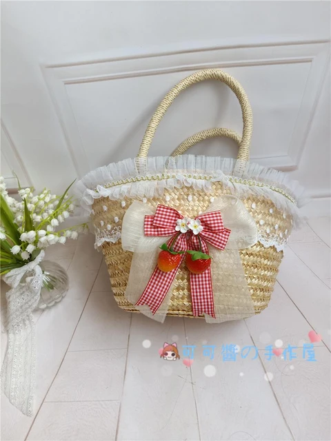 Lolita Strawberry Cabas Woven Rattan Bag Straw Hat Wheat Straw Handbag  Lolita Picnic Photo Outdoor Bag - AliExpress