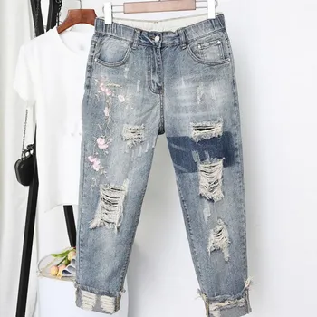 

Vintage Ripped Jeans Women Hole Casual Harem Pants Boyfriend Jeans Femme Streetwear Plus Size High Waist Jeans