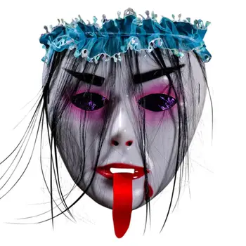 

Halloween Full Face Scary Masks Grimace Zombie Vampire Terror Red Tongue Wig Mask Masquerade Costume Horror Party Prop