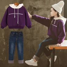 Зимний утепленный свитер для девочек и штаны, комплект модной одежды для маленьких девочек, повседневный Детский комплект из двух предметов для девочек#8222