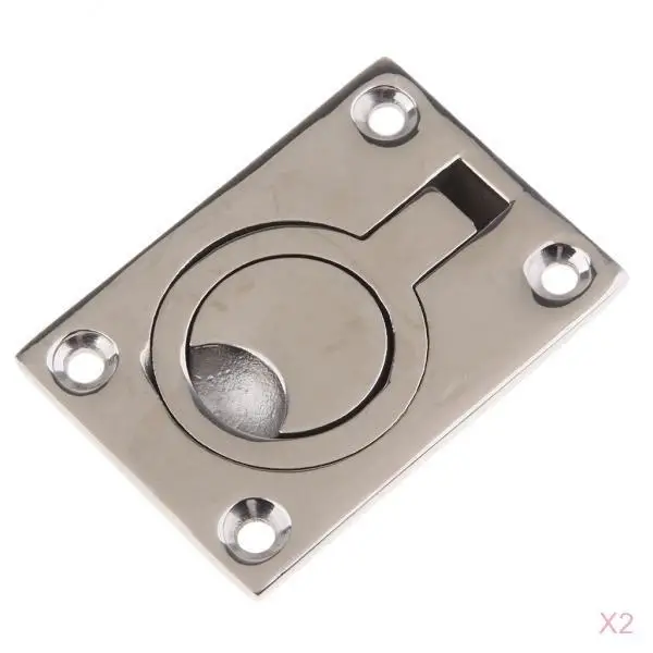 2pcs Silver Floor Latch - 316 Stainless Steel Ring Pull Handle Marine Lifting Handle, 63 x 44mm, for Boat Yacht Marine