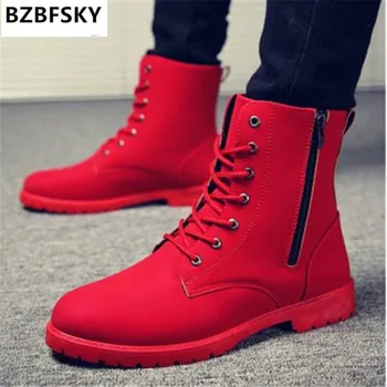 

2021 Men Boots British Red High Top Mens Army Boots Korean Zipper Men's Snow Winter Boots Cowboy Boots for Men BLACK size 39-44