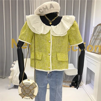 

Double-layer Single Breasted Female Jacket 2020 Solid Short Sleeve Fashionable Women's Coats with Short Sleeve Womens Jackets
