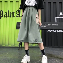 Темная юбка женская летняя крутая Bf хип-хоп Однотонная юбка с высокой талией средней длины Рабочая Юбка с карманами в стиле пэчворк Faldas Mujer Moda 50