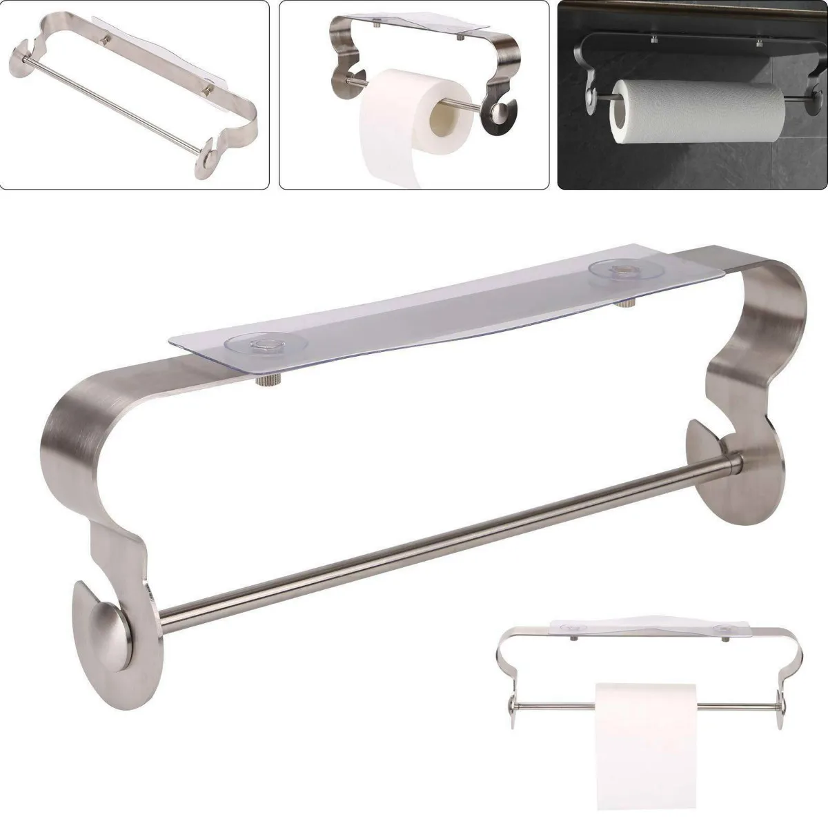 

NEW Bathroom Powerful Sucker Paper Towel Over Holder Stainless Steel Toilet Paper Rack Roll Paper Tissue Hanger Towel Racks