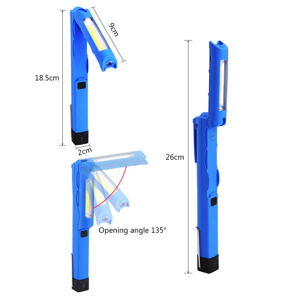 180 Degree Rotation Magnetic Tail Foldable Workshop USB Rechargeable Travel Portable Flashlight Reading LED+COB Adjustable Angle