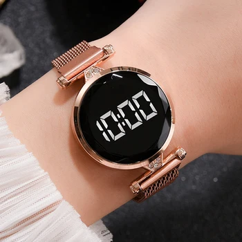 

Women Mesh Strap Sport Quartz Watch LED Digital Casual Round Dial Alloy Wristwatch Korean Alloy Jelly WatchGifts for Women