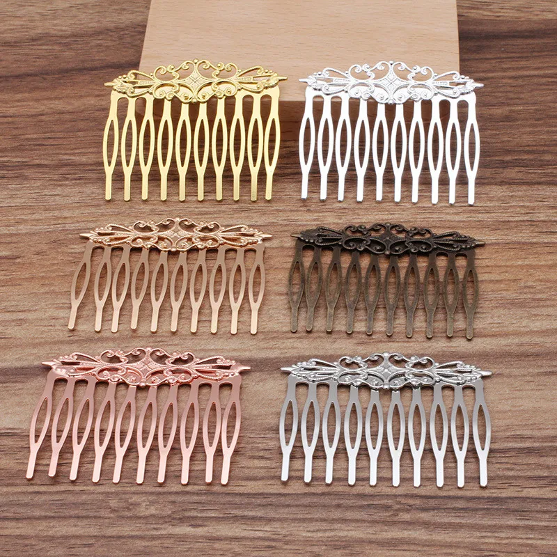 

10 PCS 55x45mm Metal Brass Flower Slice Hair Combs Base Setting 10 Teeth Hair Combs DIY Headwear Accessories For Jewelry Making