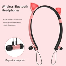 Portable Led Gift Magnetic Absorption Cute Girls APP Remote Control Universal With Mic Wireless Headphones Luminous Cat Ear